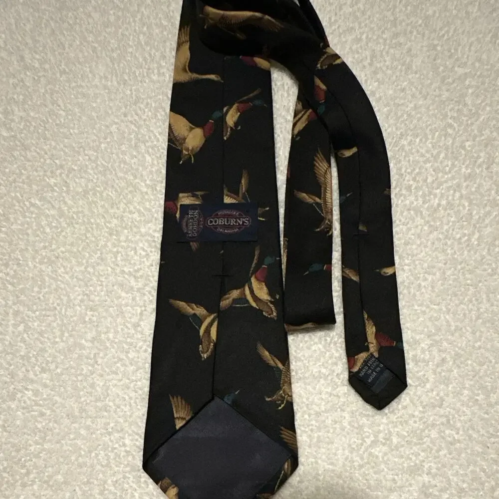 Coburn’s Men’s 100% Silk Woven Tie, Animal Print Bird Pattern Black